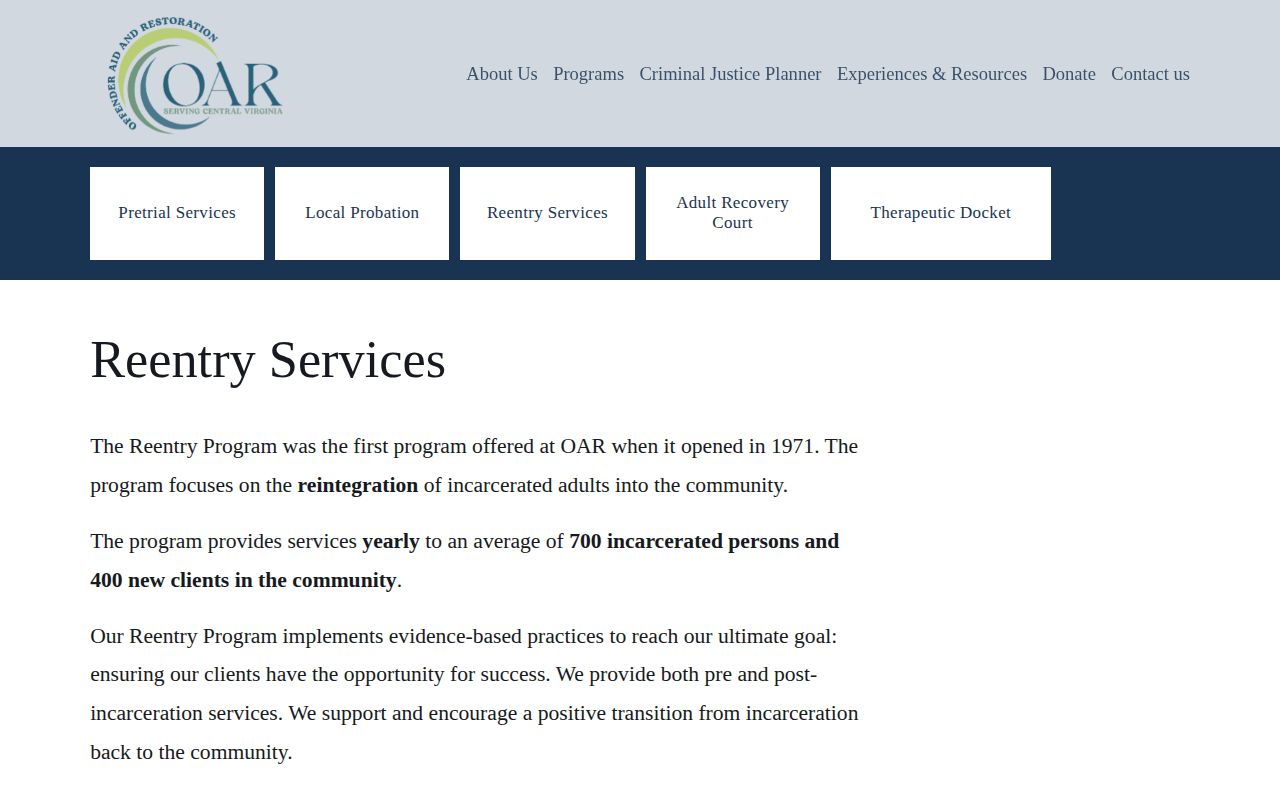 Albemarle County released inmate reentry services